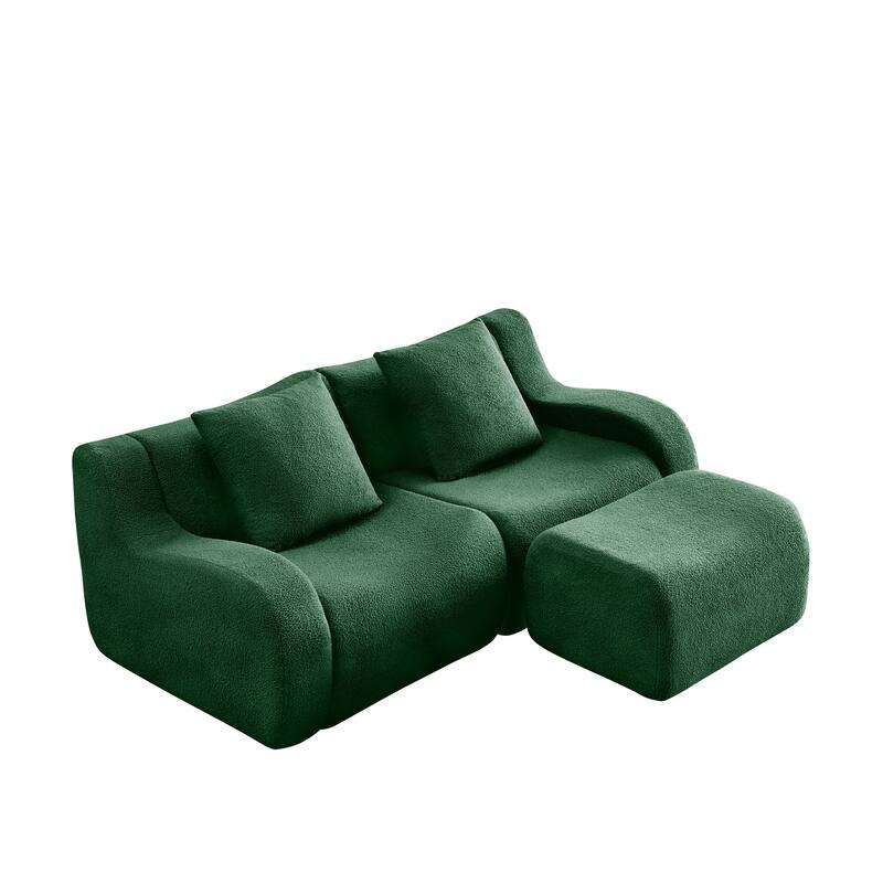 Anmytek Plush L-Shaped 2-Seater Teddy Fabric Sofa - No Assembly Required