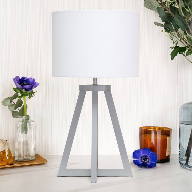 Tripod Table Lamp with Drum Shade - 19" - Gray and White