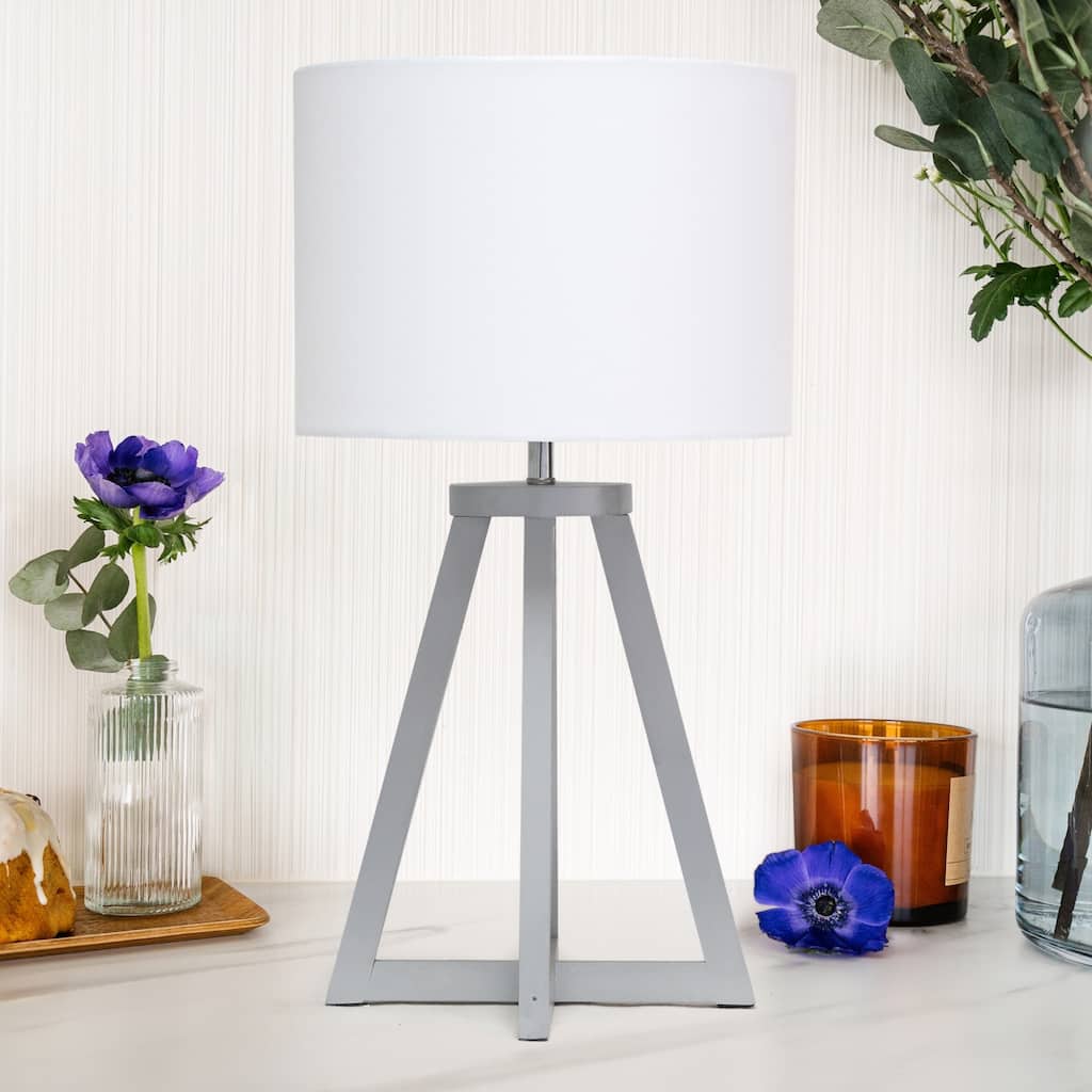 Tripod Table Lamp with Drum Shade - 19" - Gray and White