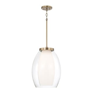 13" W x 18" H 1-Light Pendant in Aged Brass with Layered White and Clear Glass - 13"W x 18"H