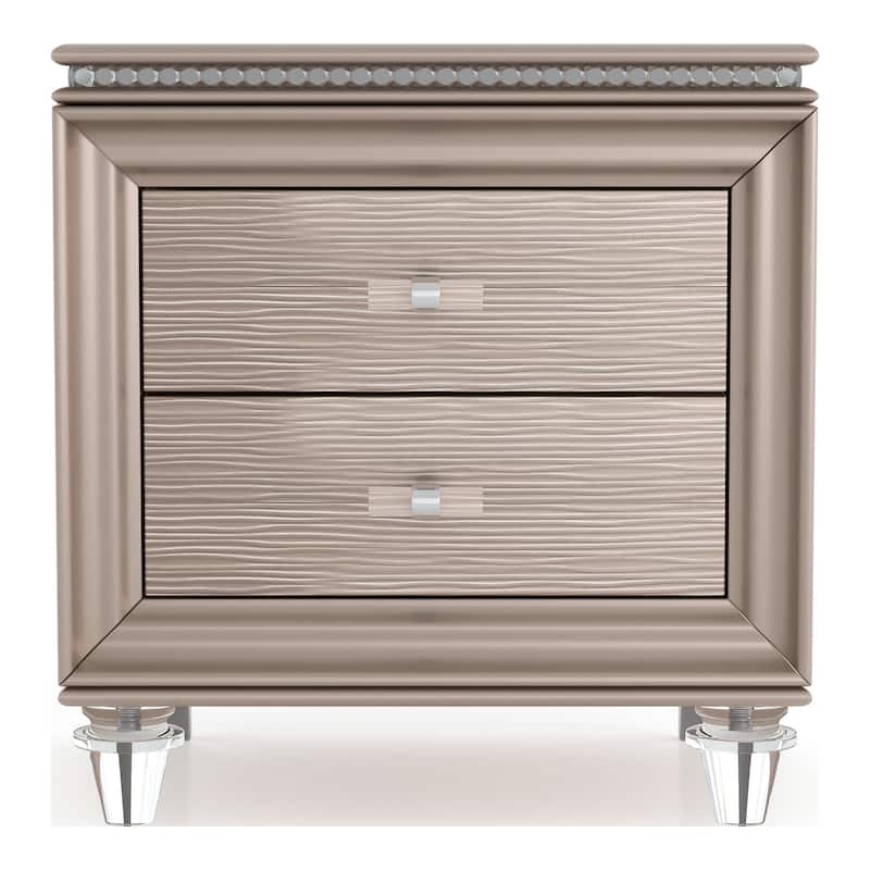 Ving Glam Rose Gold Wood 2-Drawer Nightstand by Furniture of America