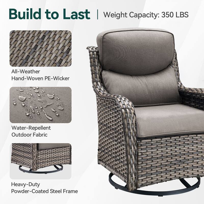 7 Pieces Outdoor Gliders Chairs Table Fire Pit Table with 5-Inch Thick Cushions