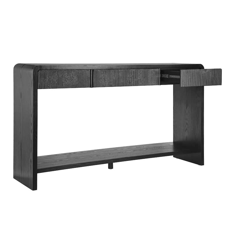 Modern 3-Drawer Console Table with Vertical Slats and Rounded Edges
