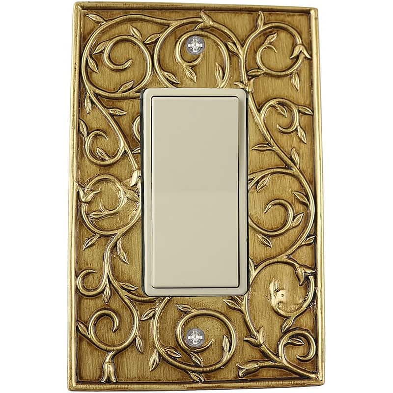 Meriville French Scroll 1 Rocker Wallplate, Single Switch Electrical Cover Plate - Antique Gold