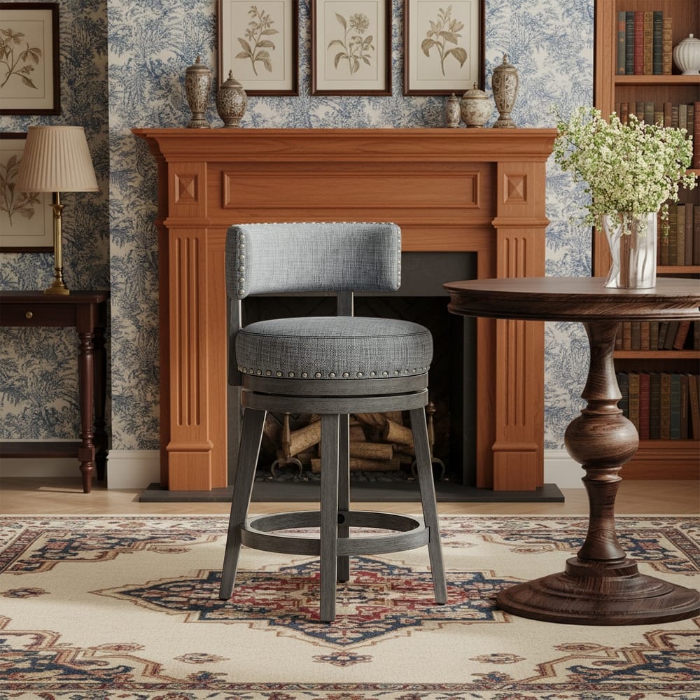 Modern Swivel Bar Stool Counter 25" Height with Adjustable Footrest & Walnut Base, for Kitchen Islands