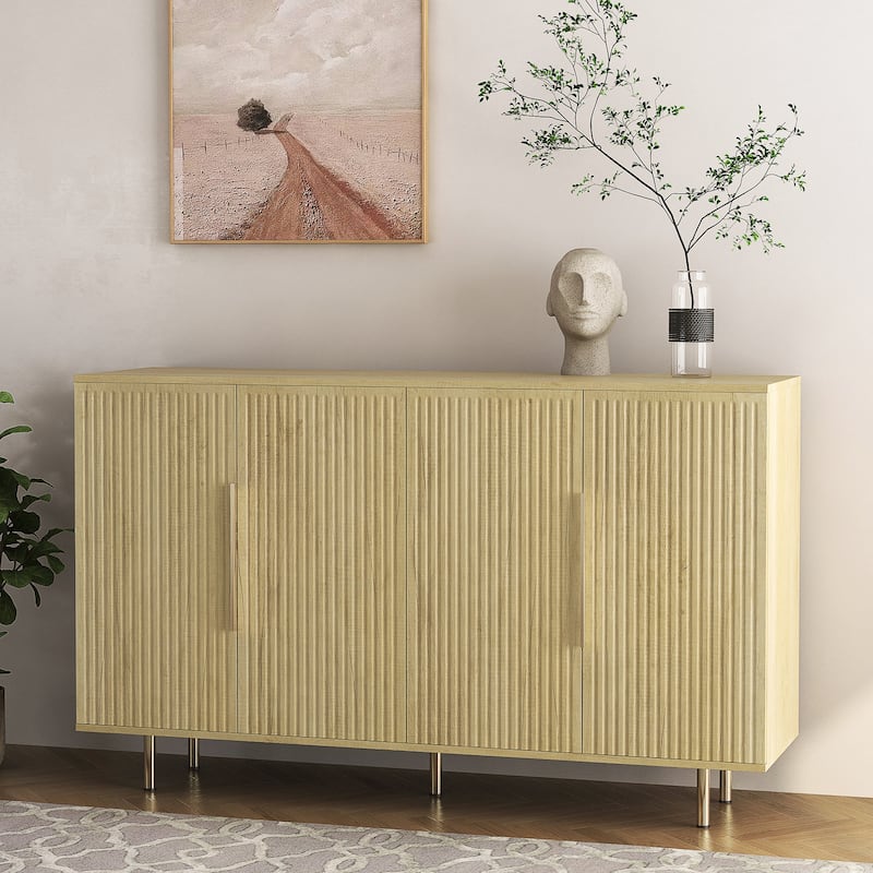 Contemporary Fluted Sideboard Buffet – Large Storage Cabinet with Adjustable Shelves, Multi-Functional Credenza - Wood
