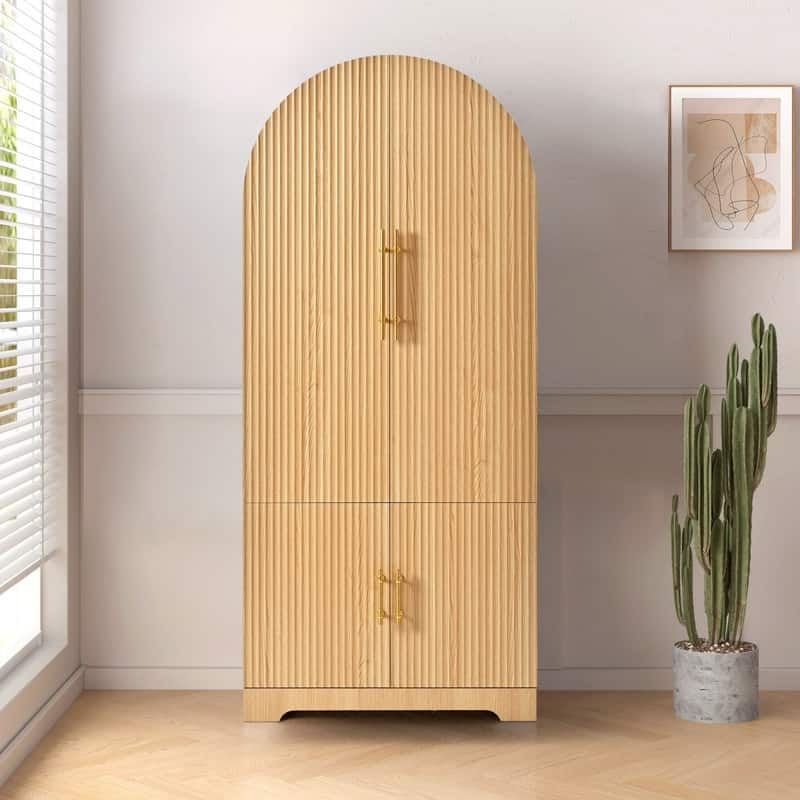 Arched 72" Tall Kitchen Pantry Cabinet with 8 Door Shelves and 3 Adjustable Shelves for Kitchen Storage Solutions