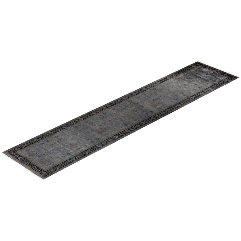 Overton Hand Knotted Wool Vintage Inspired Modern Contemporary Overdyed Gray Runner Rug - 2' 6" x 12' 3"