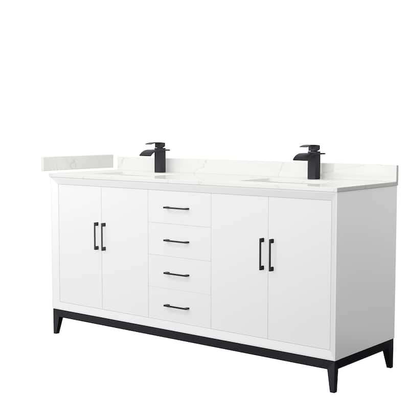 Amici 72-inch Double Vanity, Quartz Top - White, Black Trim, Giotto Quartz Top
