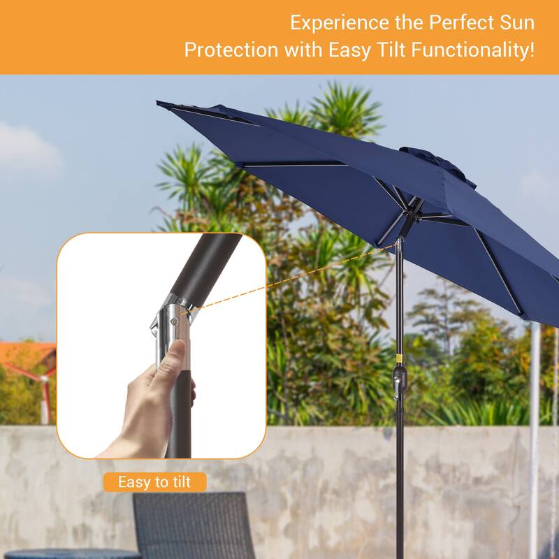 LIVOOSUN 9Ft Large Round Outdoor Patio Market Umbrella with Crank and 8 Ribs, Gray
