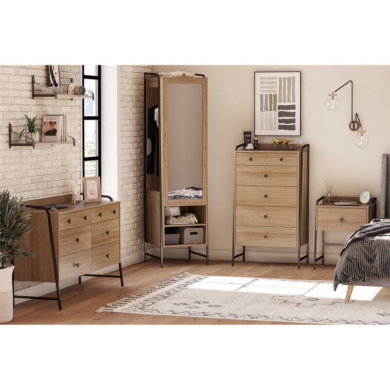 Rustic Nightstand with Drawer and Industrial Metal Frame