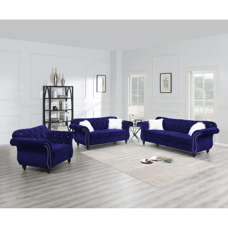 Chenille Love Seat with Nailhead Trim in Light Brown - Indigo