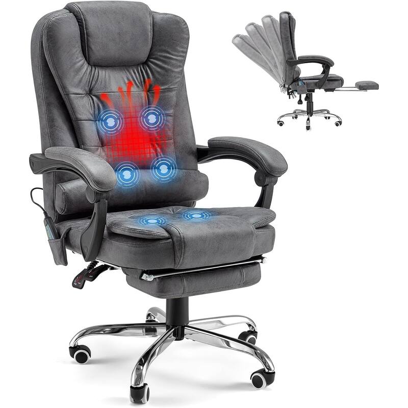 AECOJOY Heated Executive Office Chair w/ Massage &Adjustable Height - Grey Leather