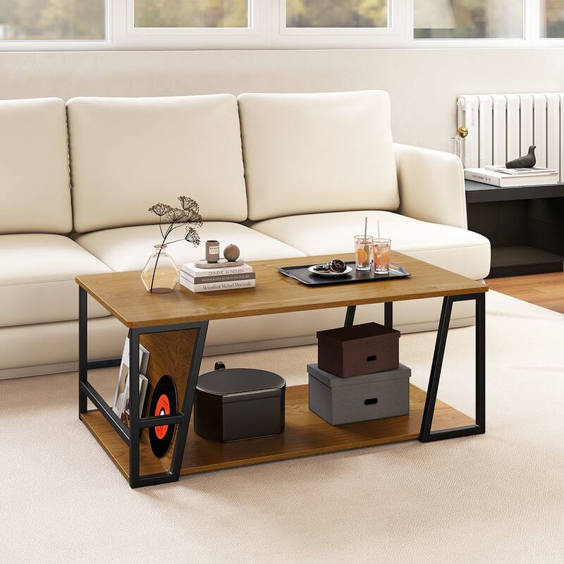Gymax 40'' Coffee Table & 2-Tier Modern Farmhouse Center Table