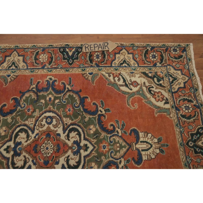 Hand Knotted Oriental 100% Wool Carpet Traditional Medallion Oranges & Rust Tabriz Area Rug - 5' 10'' X 4' 5''
