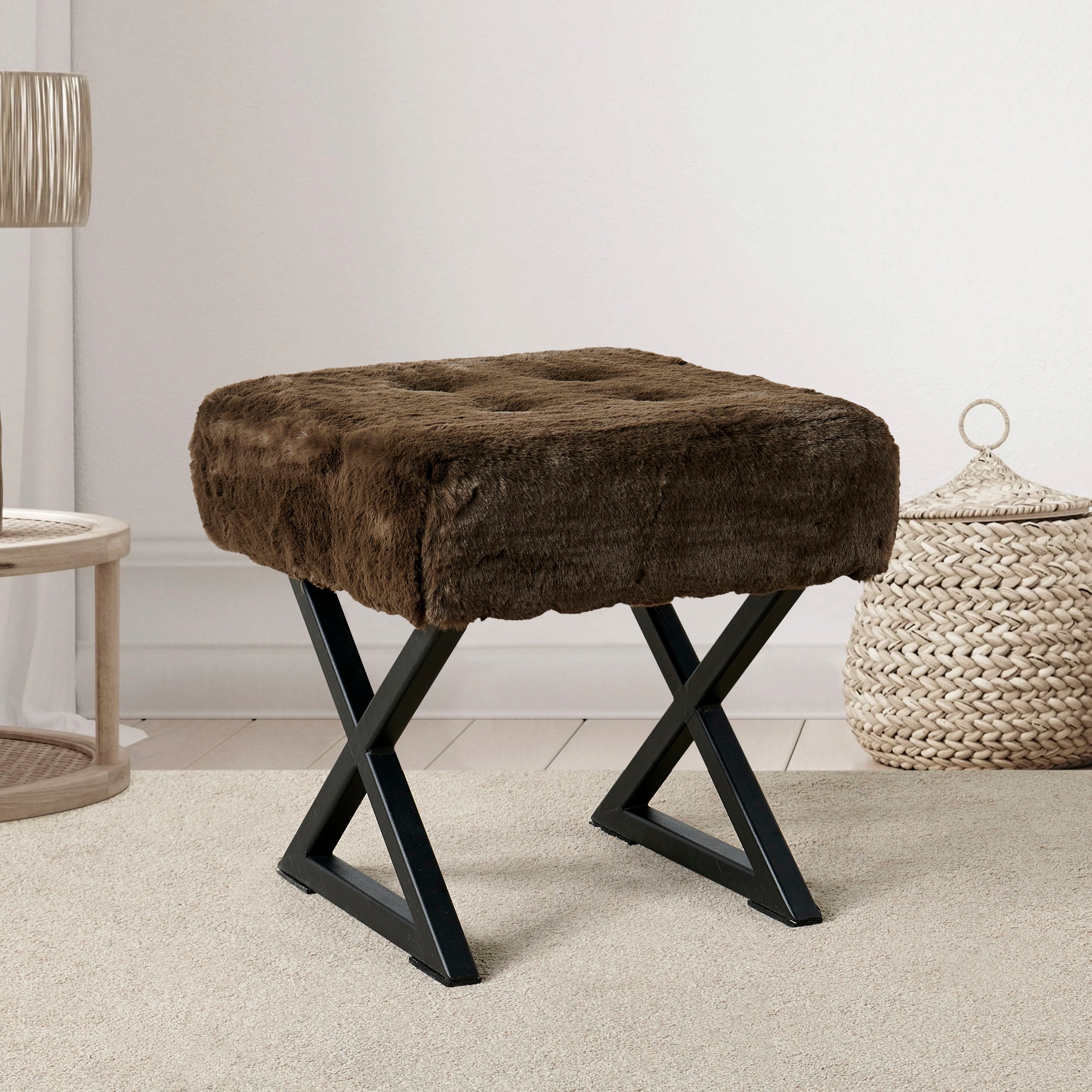 FauxFur Ottoman Vanity Stool 19"X19"X19".