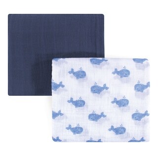 Hudson Baby Infant Boy Cotton Muslin Swaddle Blankets, Blue Painted Whale, One Size - Blue Painted Whale - 2-Pack