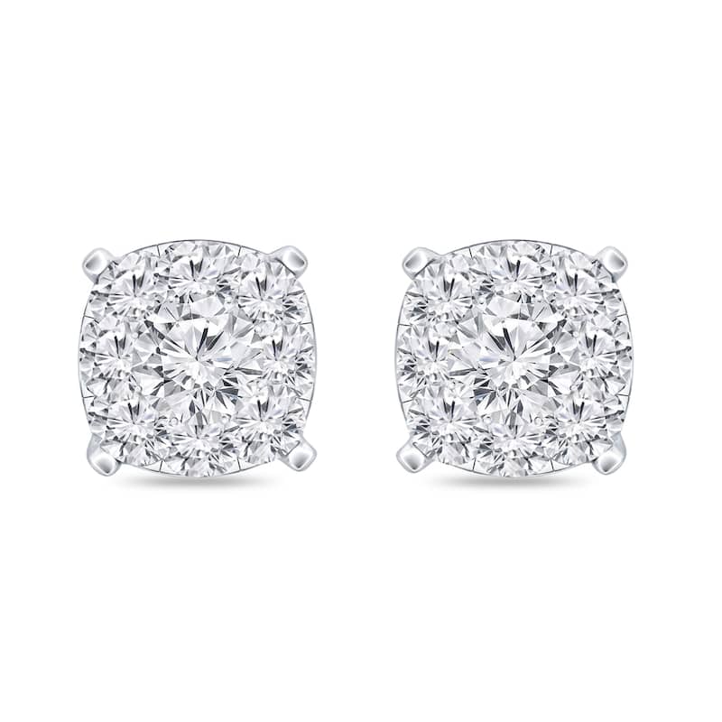 Auriya 14k Gold 3/4ctw Cushion Pave Diamond Stud Earrings (H-I, I1-I2)