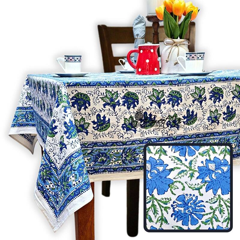 Bursting Floral Block Print Cotton Tablecloth Collection
