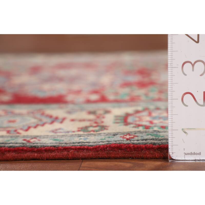 Geometric Red Kazak Accent Rug Hand-Knotted Bedroom Wool Carpet - 2'9" x 3'10"