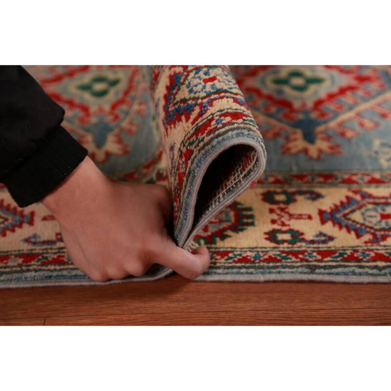 Light Blue Kazak Traditional Foyer Rug Handmade Wool Carpet - 2'7"x 4'0"