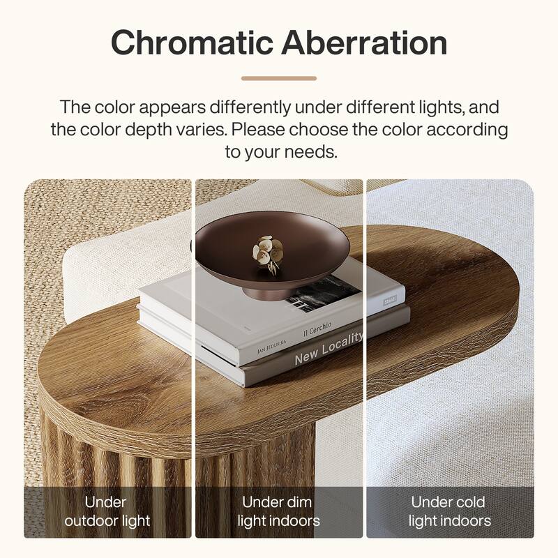 Fluted C-Shaped End Table, Modern Narrow Side Table