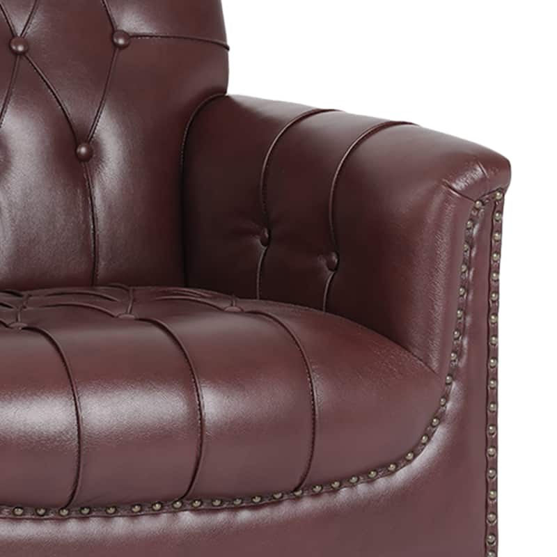 Traditional Faux Leather Tufted Accent Arm Chair with Nailhead Trim