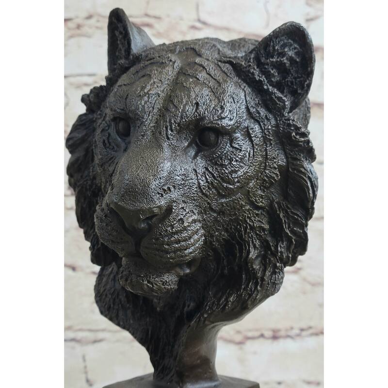 Tiger Bronze Metal Bust Statue Sculpture Tigers Head Marble Base 10 Inches X 5 Inches