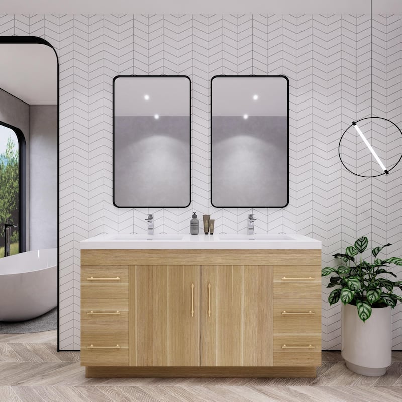 Eliza 60'' Freestanding Vanity with Double Sink - 60'' Width Double Sinks - Champagne Oak