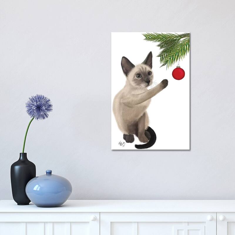 iCanvas "Siamese Cat and Bauble" by Fab Funky Canvas Print - 18x12x1.5