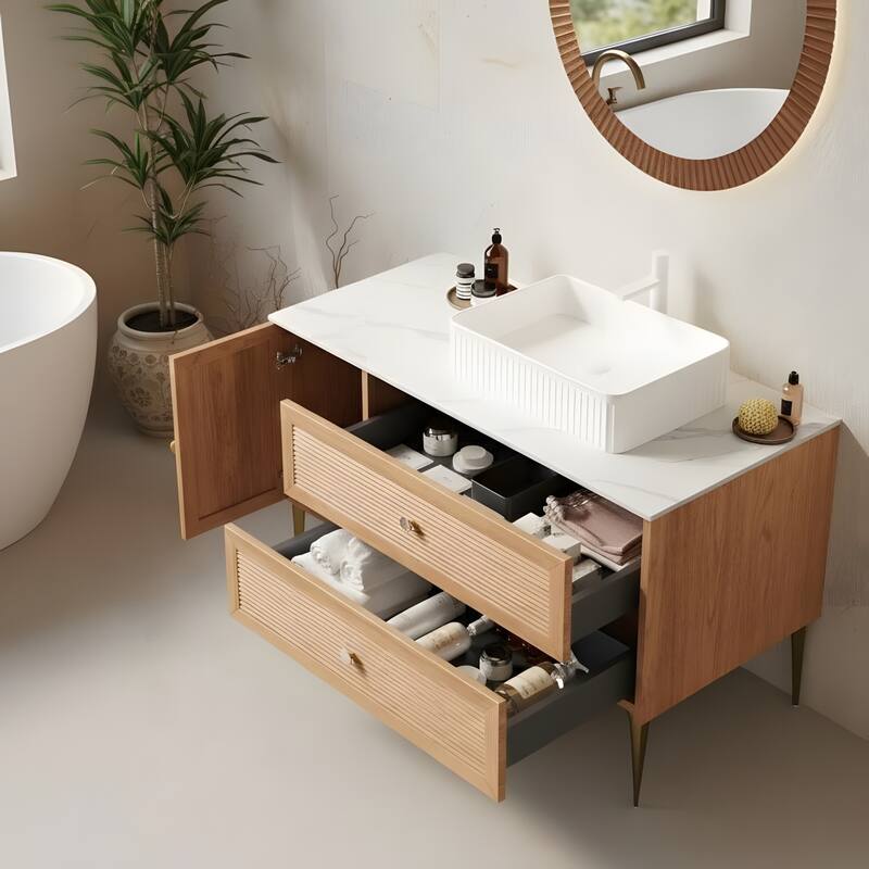 Freestanding Bathroom Vanity with Rectangular Ceramic Basin