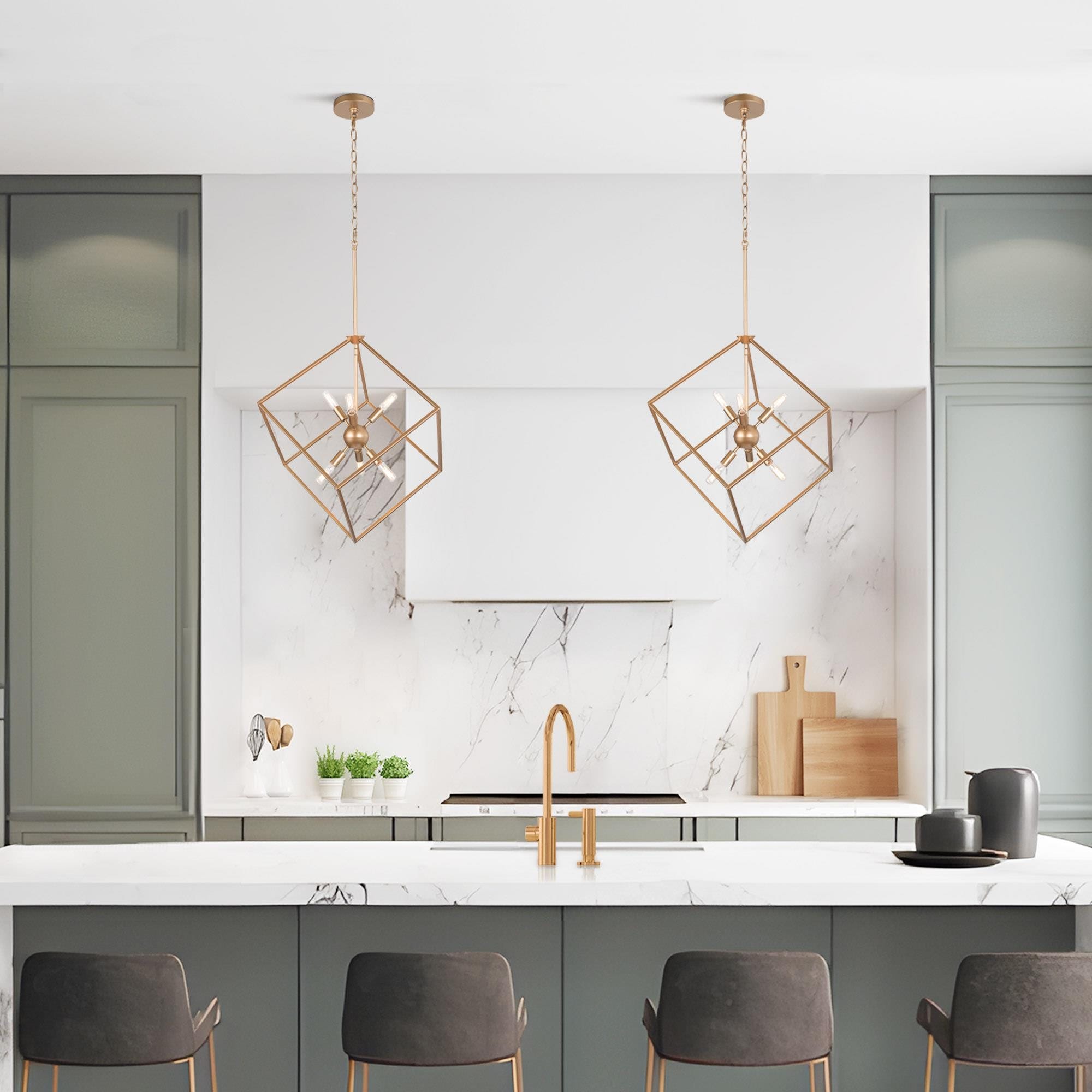 Dilley Modern Sputnik Glam Gold 6 Light Lantern Chandelier Square Pendant Lights D20 x H25