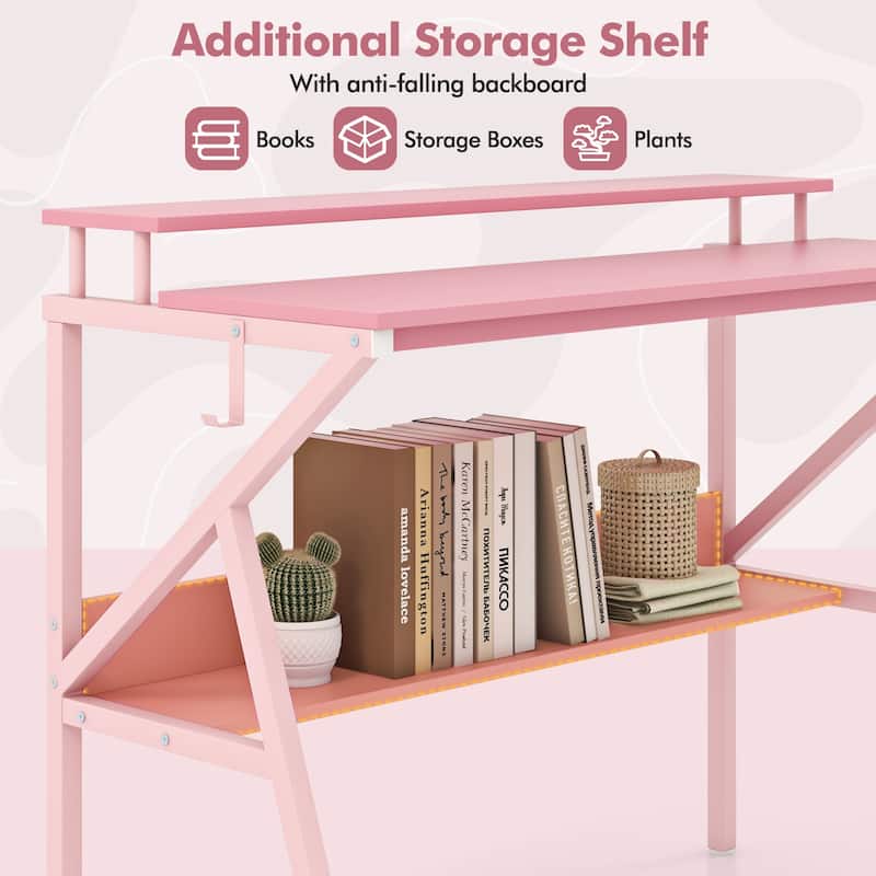 39 Inch Computer Desk with Monitor Shelf and Storage Small Home Office Gaming Table