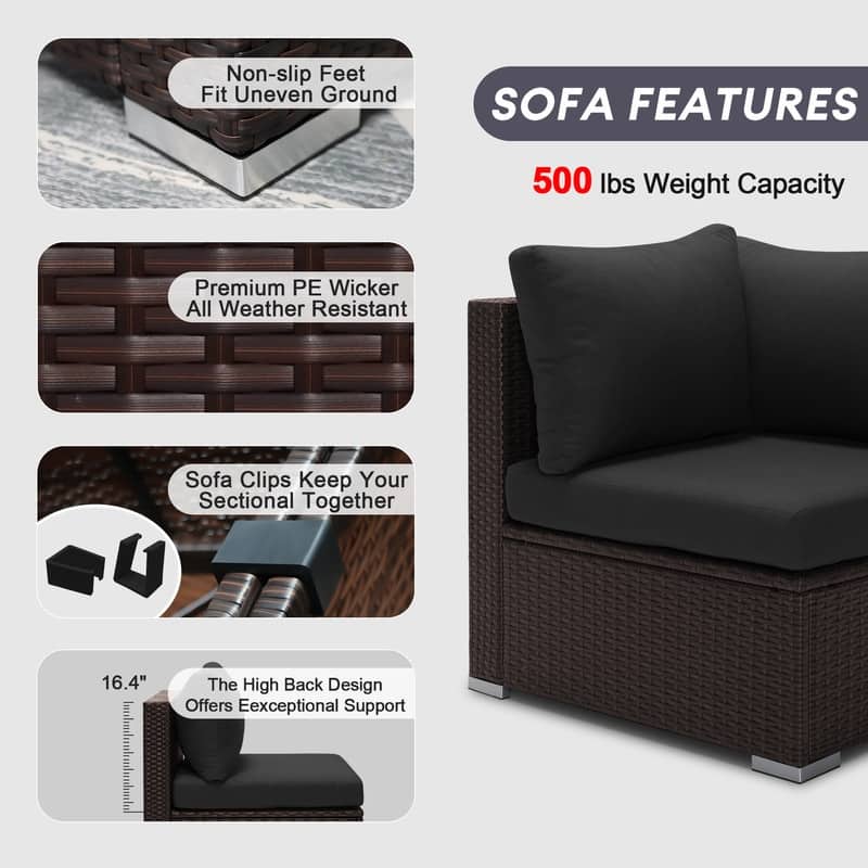 FINCATI Outdoor Wicker Patio Furniture Conversation Sectional Sofa Set