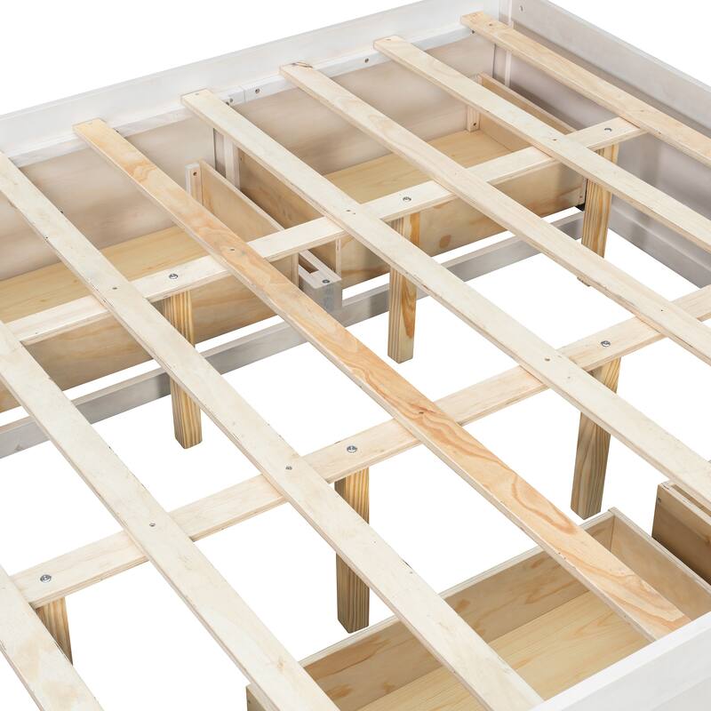 Queen Size Platform Bed Open Frame with Footboard Storage and 4 Drawers