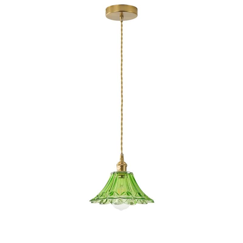 Modern 1-Light Pendant with Light Green Tinted Glass Shade and Electroplated Brass Finish