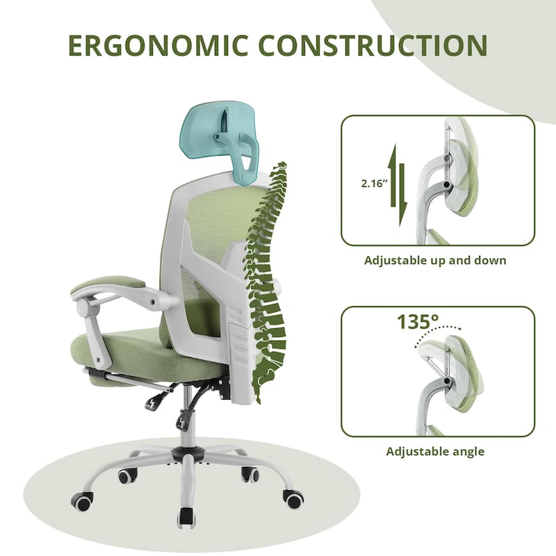 Home Office Desk Chair with Footrest, High-Back Mesh Rolling Swivel Reclining Chairs with Wheels, Comfortable Headrest