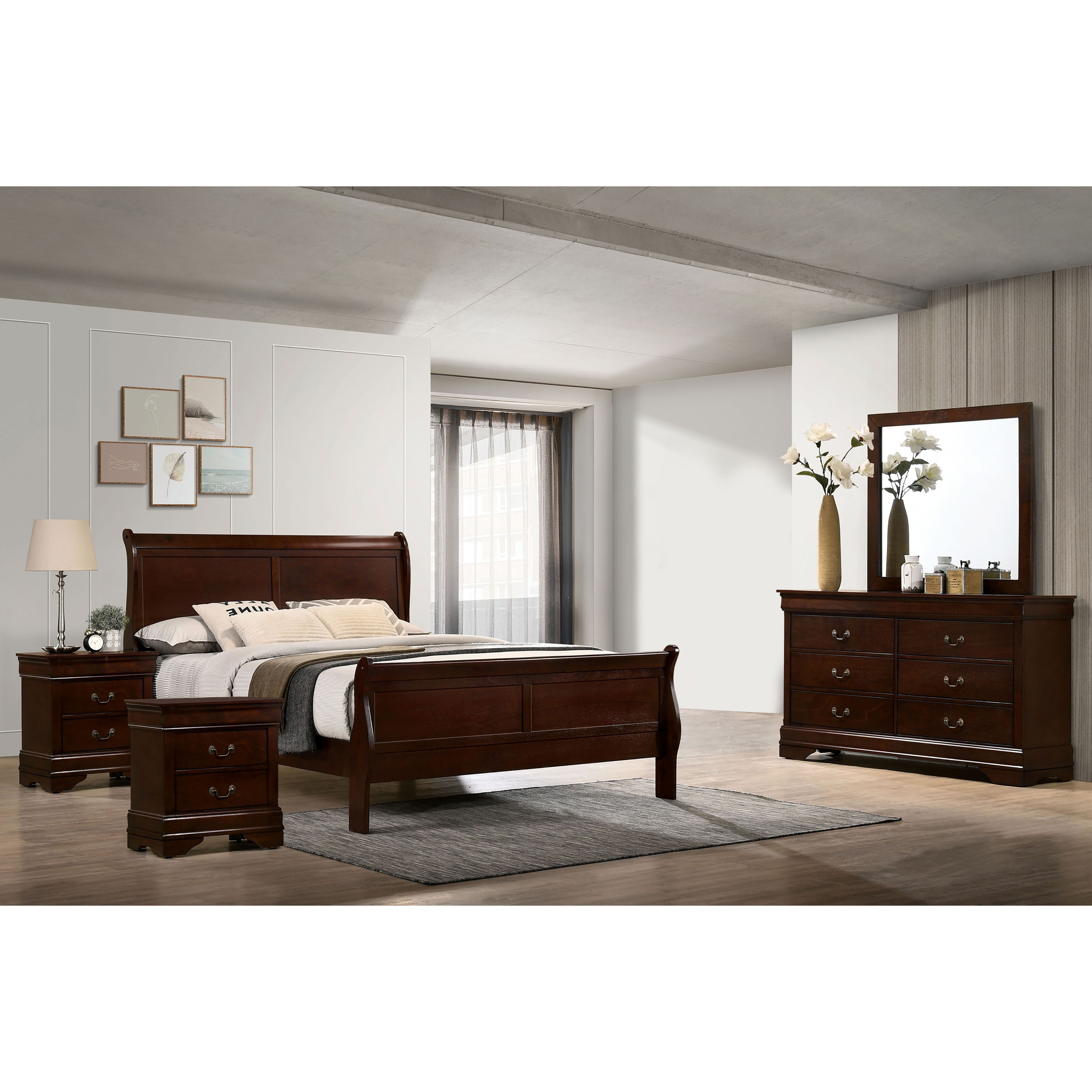 Lavina Transitional Solid Wood 5-Piece Sleigh Bedroom Set by Furniture of America