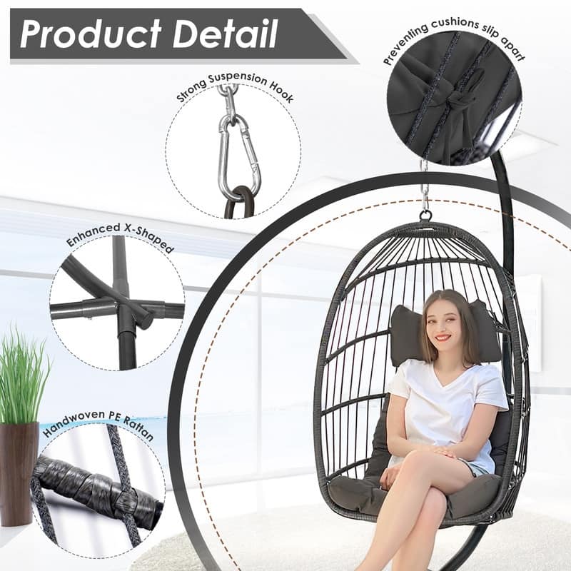 FINCATI Outdoor Oversized Luxury Hanging Egg Chair with Stand, 350 lbs Indoor Egg Swing Chair with Stand, Egg Chair Outdoor