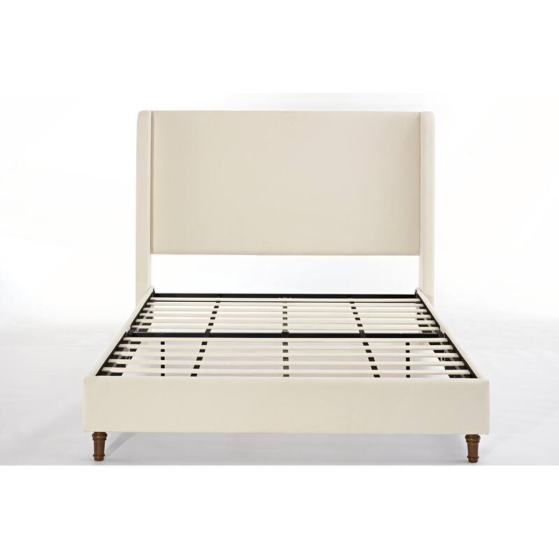 Elegant Upholstered Bed with Wingbacks and No Box Spring for Relaxing