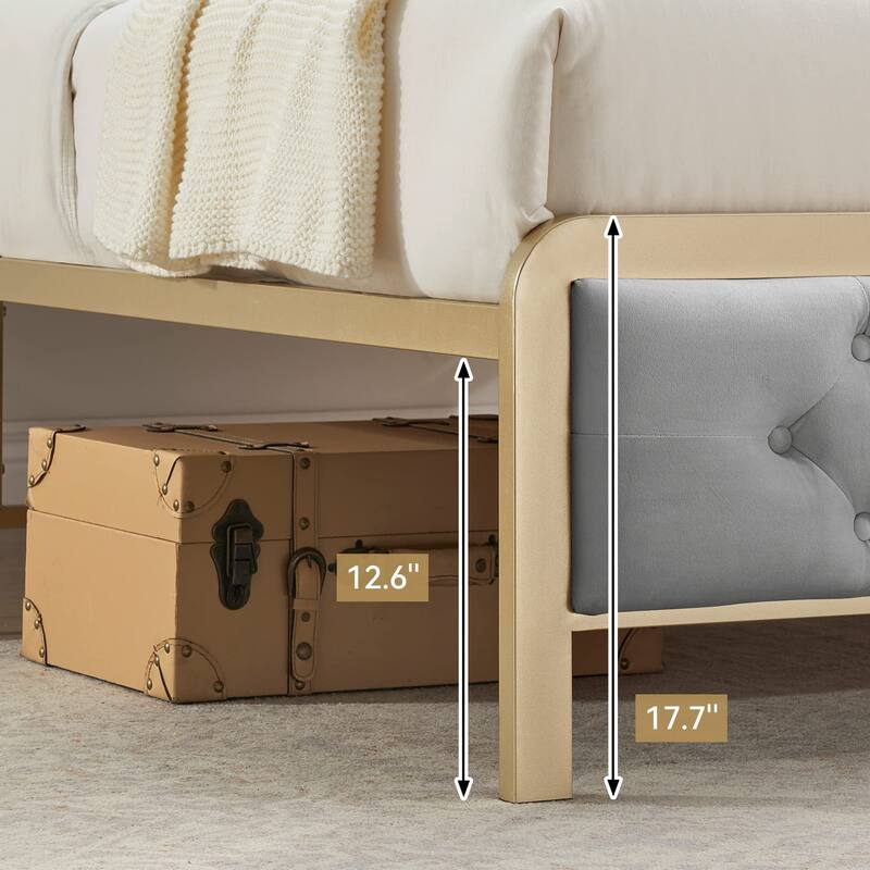 Upholstered Platform Bed Frame with Velvet Button-Tufted Headboard