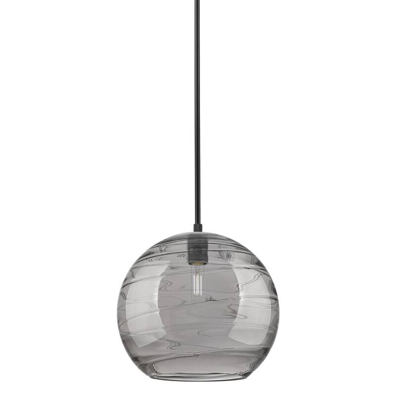 Innovations Lighting 434-1S-12-12 Crown Point Pendant Crown Point 12" - Matte Black / Light Smoke Deco Swirl