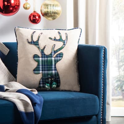 SAFAVIEH Holiday Blitz Reindeer Plaid 18-inch Decorative Pillow
