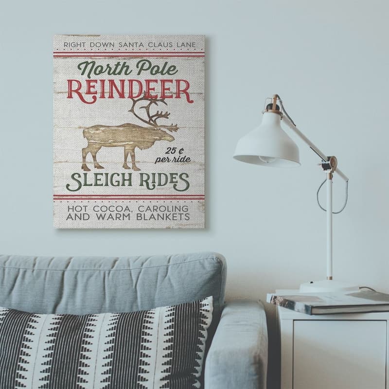 Stupell North Pole Reindeer Wood Texture Holiday Christmas Word Design Canvas Wall Art, Proudly Made in USA