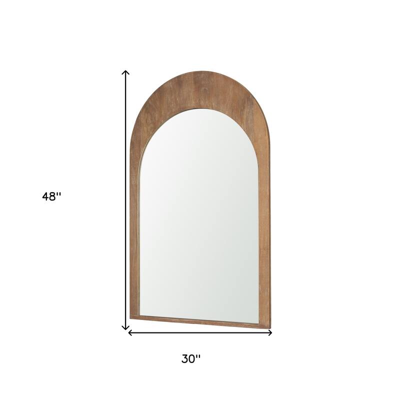 HomeRoots 48" Light Brown Solid Wood Arch Framed Accent Mirror - 30.00 in. x 48.00 in. x 1.00 in.