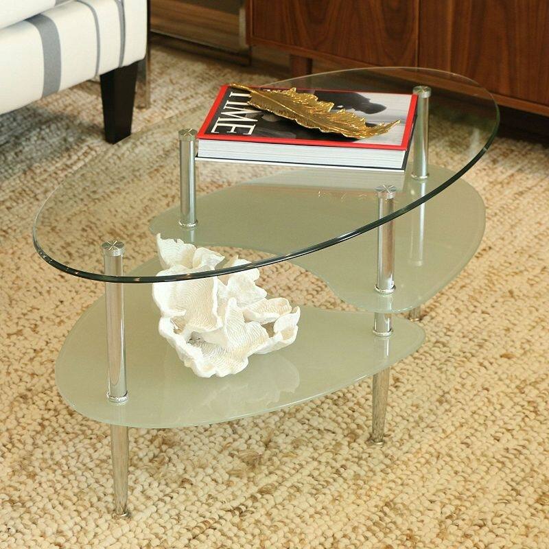 Modern Oval Glass Coffee Table with Chrome Metal Legs - 17" H x 37" W x 19" D