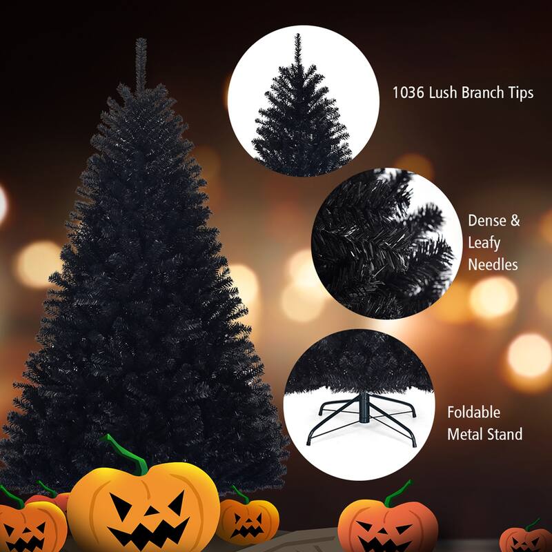 Gymax 6FT Artificial Halloween Christmas Tree Hinged Pine Tree Holiday - 3.7' x 6' (Dia x H)