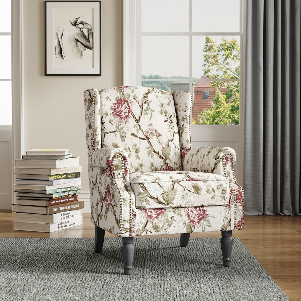 Wingback Accent Chair Nailhead Trim Living Room Reading Chair