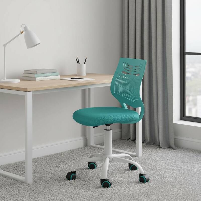 Aqua and White Adjustable Height Swivel Rolling Office Chair - Aqua