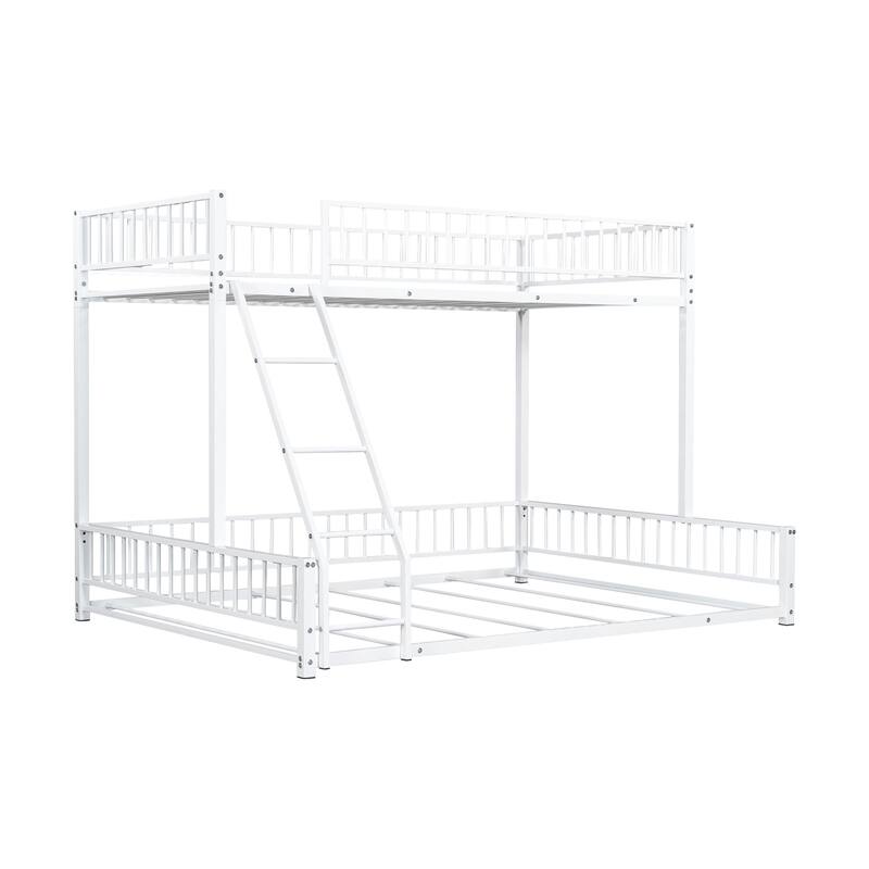 Floor Bunk Bed Heavy Metal Bed Frame with Ladder and Safety Guardrails, Detachable Bunkbeds Design Converts to 2 Platform Beds